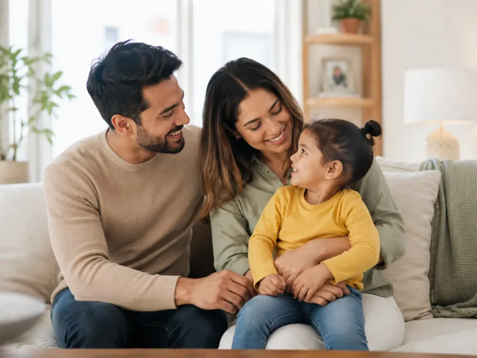 A young family together at home in Canada
