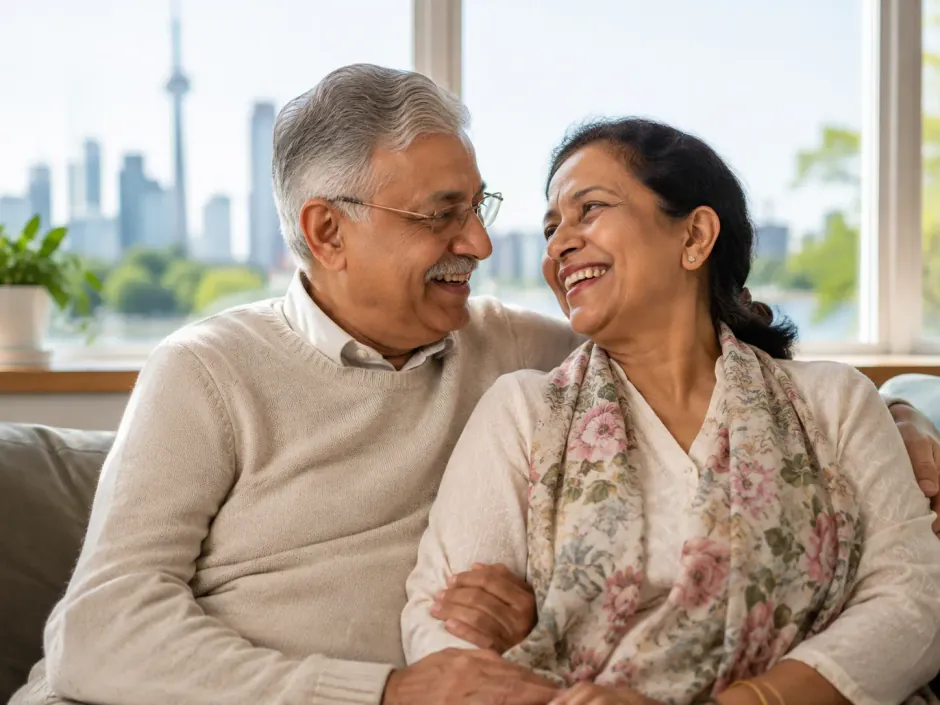 Elderly parents visiting their family in Canada